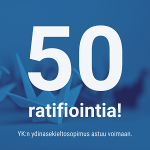 YK:n ydinaseet kieltävä sopimus astuu voimaan – 50. maa liittyi ydinasekieltoon
